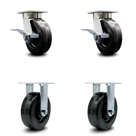 Service Caster 6 Inch Kingpinless Phenolic Wheel Caster Brakes 2 Rigid, 2PK SCC-KP30S620-PHR-SLB-2-R-2